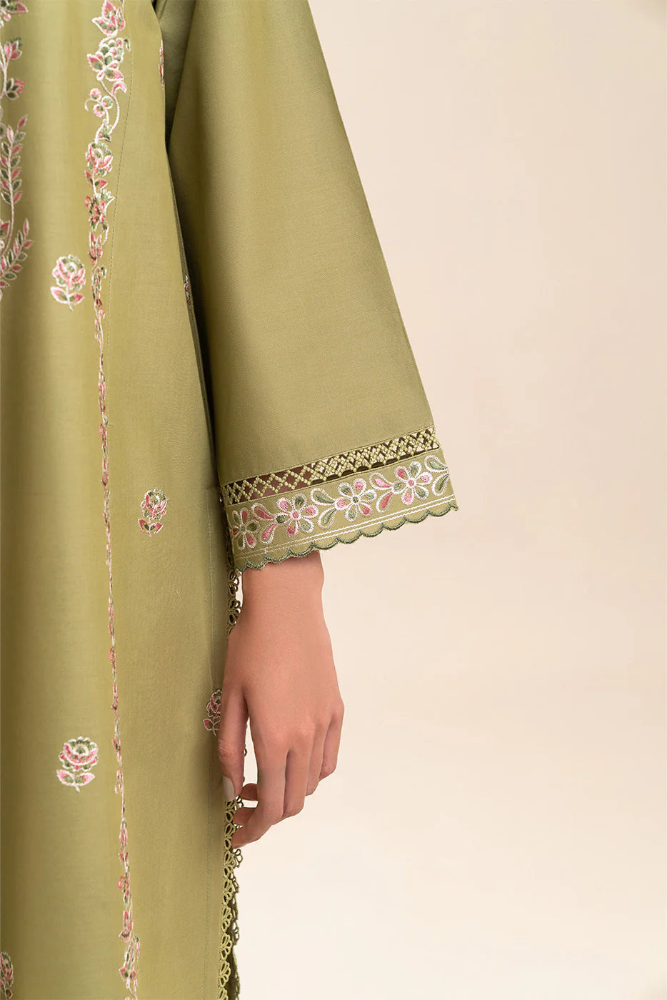 2 PIECE EMBROIDERED LAWN SUIT-OLIVE LUXE (UNSTITCHED)