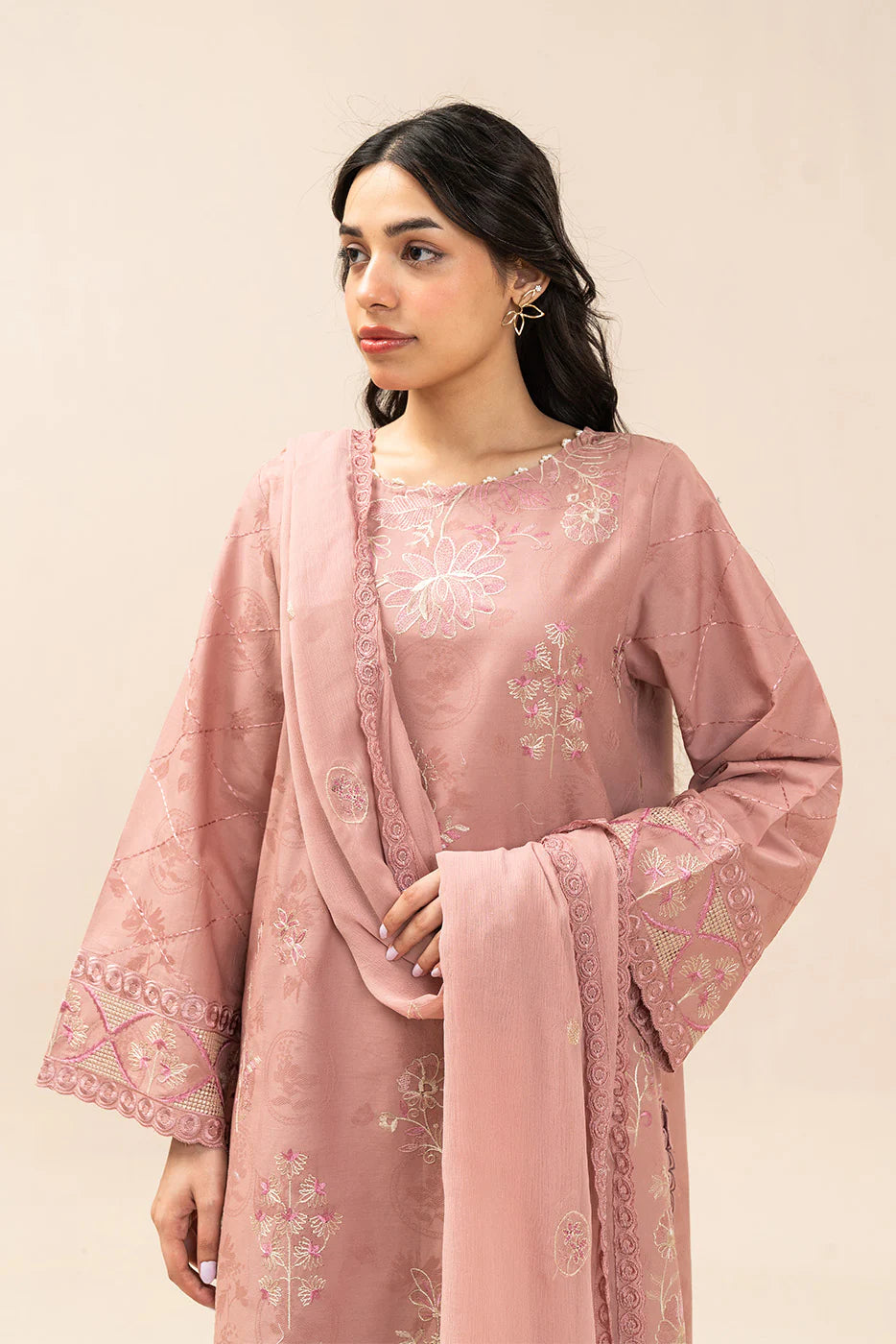 3 PIECE EMBROIDERED SELF JACQUARD SUIT-BLUSH GARDEN (UNSTITCHED)