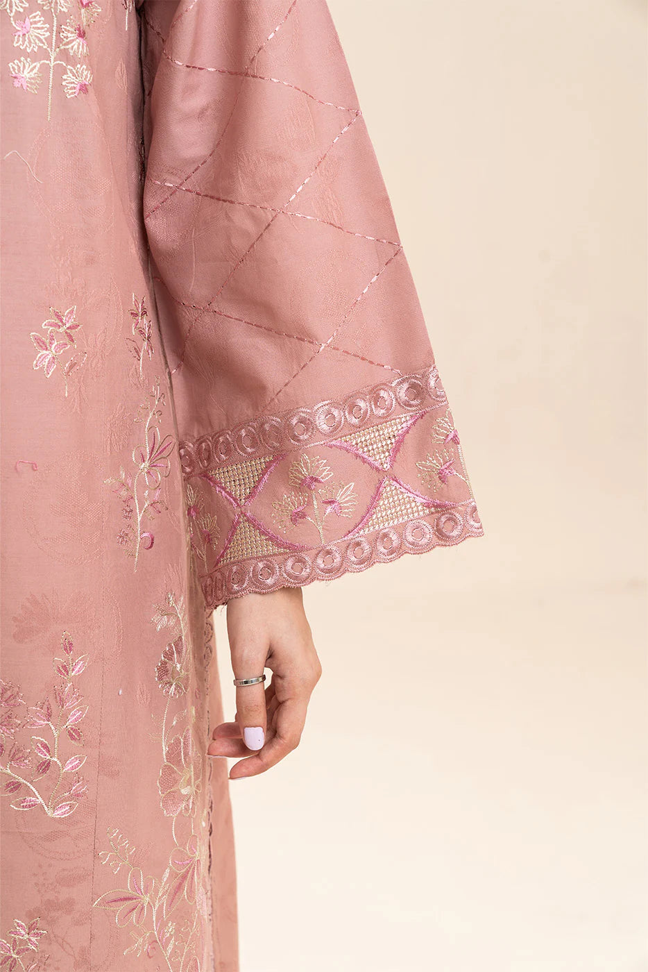 3 PIECE EMBROIDERED SELF JACQUARD SUIT-BLUSH GARDEN (UNSTITCHED)