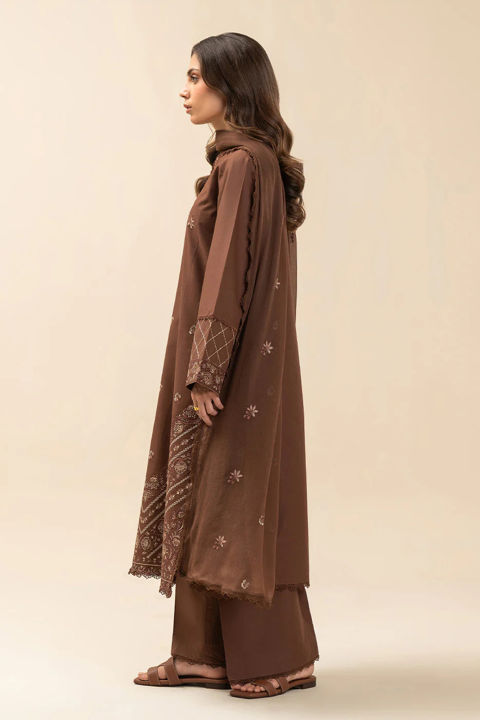 3 PIECE EMBROIDERED LAWN SUIT-MAHOGANY (UNSTITCHED)