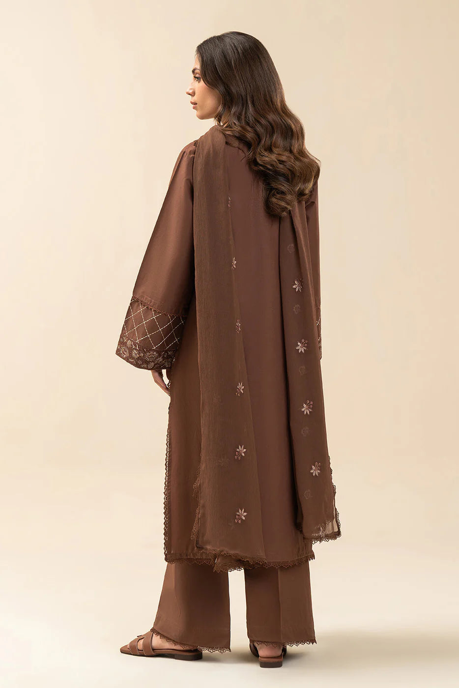 3 PIECE EMBROIDERED LAWN SUIT-MAHOGANY (UNSTITCHED)