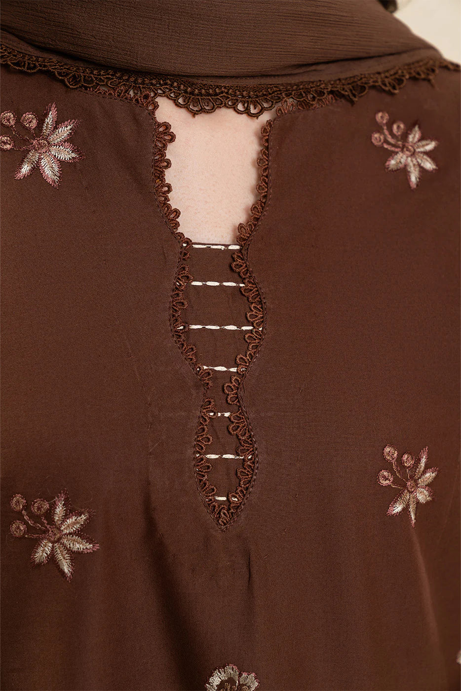 3 PIECE EMBROIDERED LAWN SUIT-MAHOGANY (UNSTITCHED)