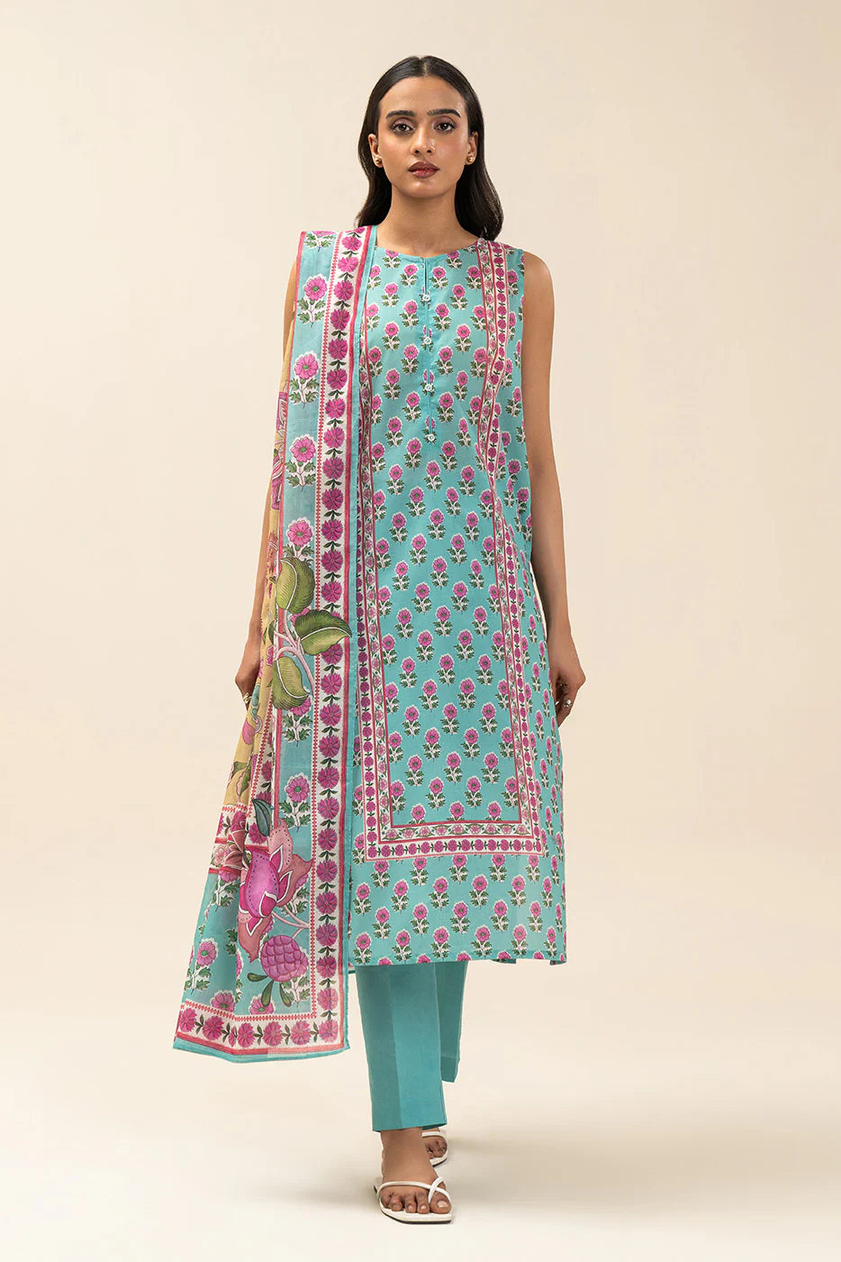 3 PIECE PRINTED LAWN SUIT-CYAN FANTASY (UNSTITCHED)