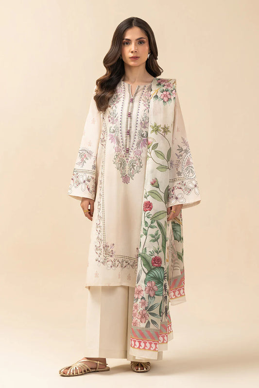 3 PIECE PRINTED LAWN SUIT-IVORY WHISPER (UNSTITCHED)