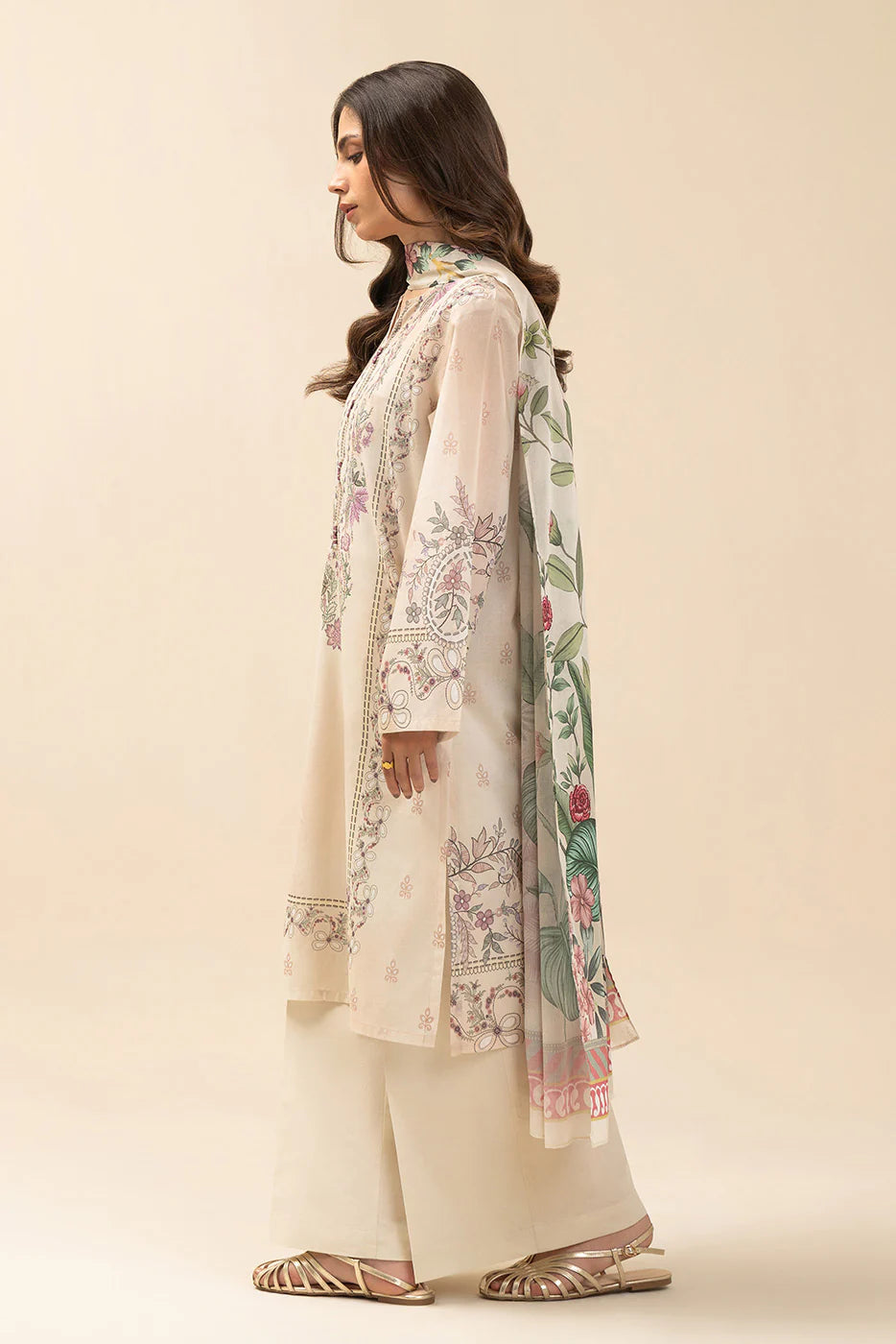 3 PIECE PRINTED LAWN SUIT-IVORY WHISPER (UNSTITCHED)