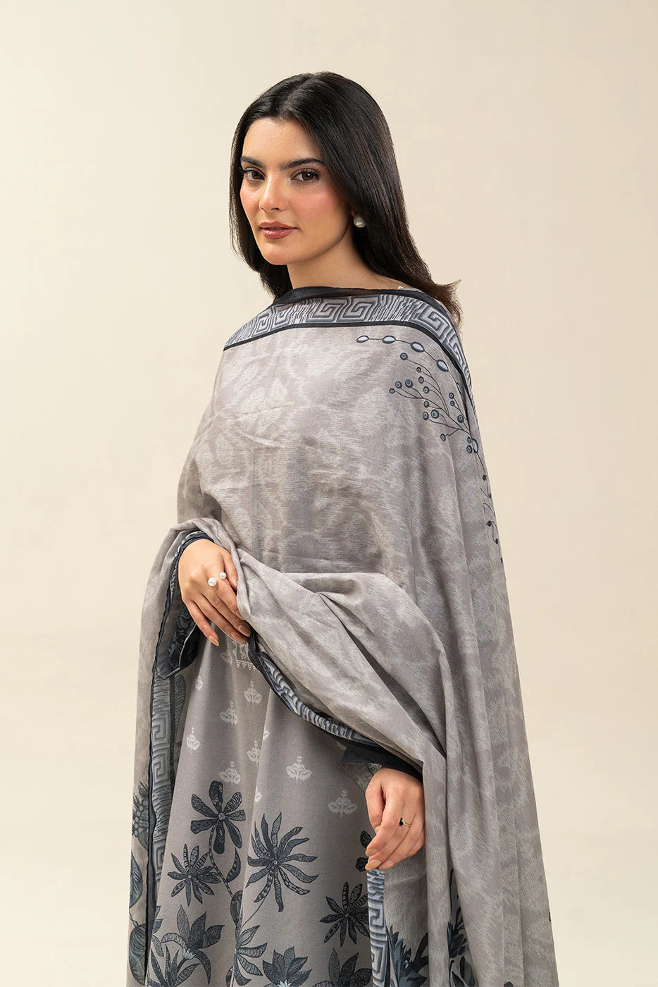 3 PIECE PRINTED LAWN SUIT-CONCRETE STRUCTURE (UNSTITCHED)
