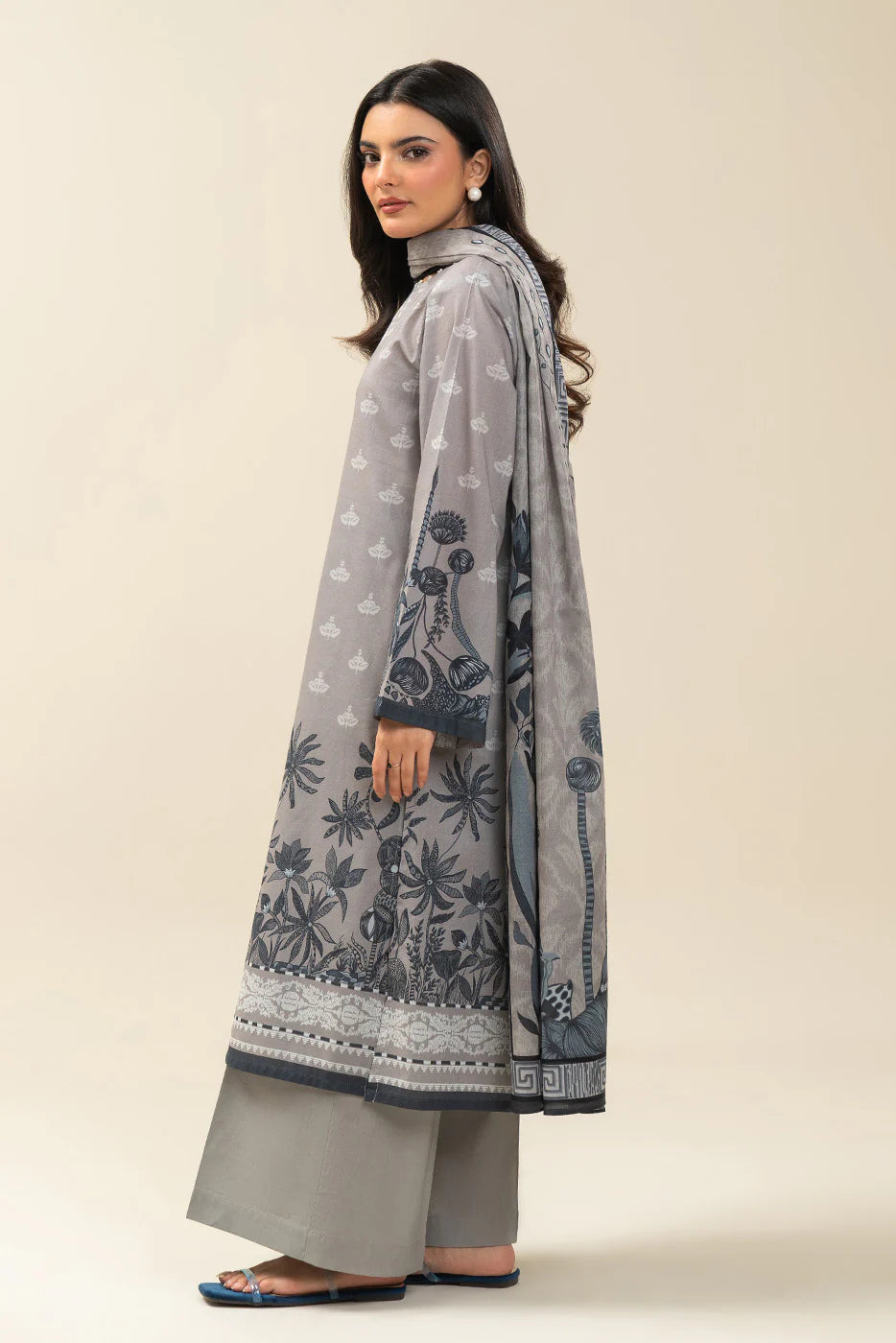 3 PIECE PRINTED LAWN SUIT-CONCRETE STRUCTURE (UNSTITCHED)