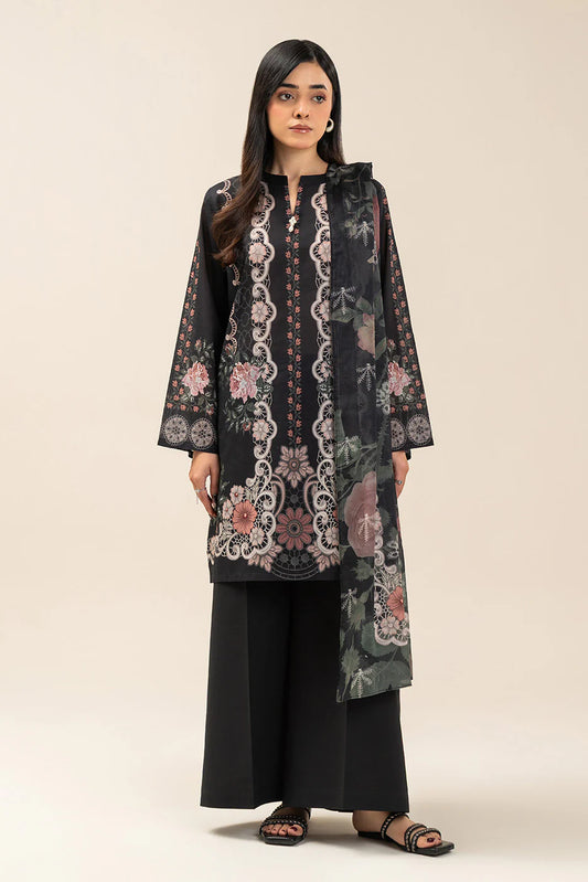 3 PIECE PRINTED LAWN SUIT-NOIR DRAPE (UNSTITCHED)