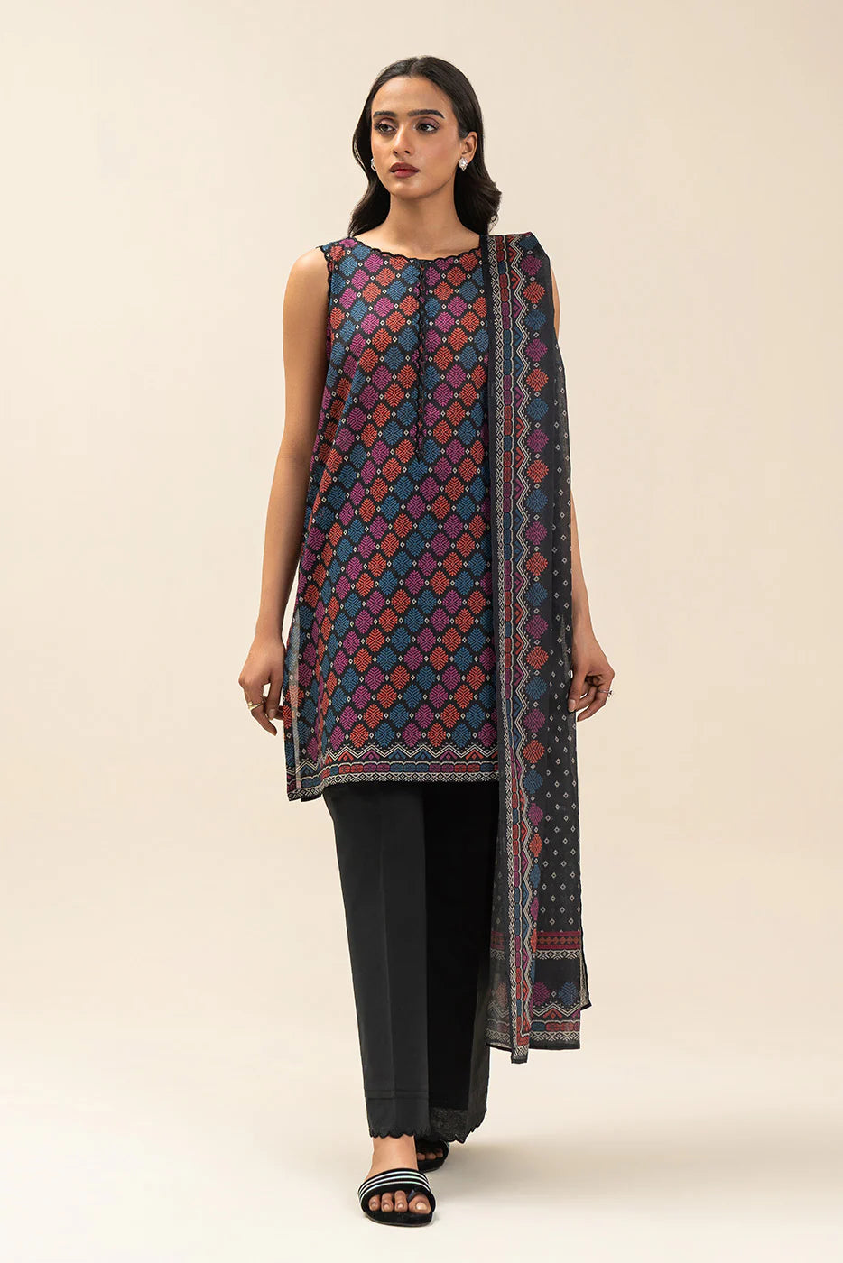 3 PIECE PRINTED LAWN SUIT-BOTANICAL SPRAY (UNSTITCHED)