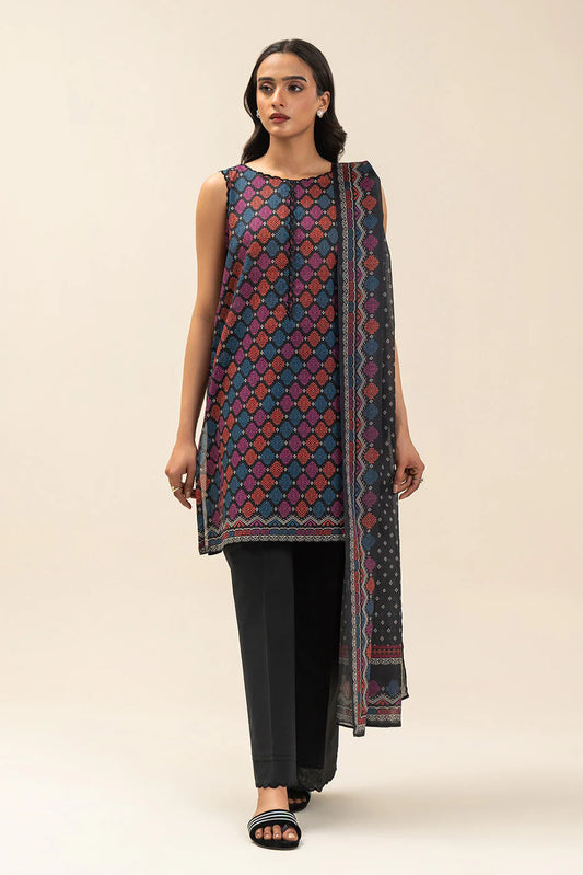3 PIECE PRINTED LAWN SUIT-BOTANICAL SPRAY (UNSTITCHED)