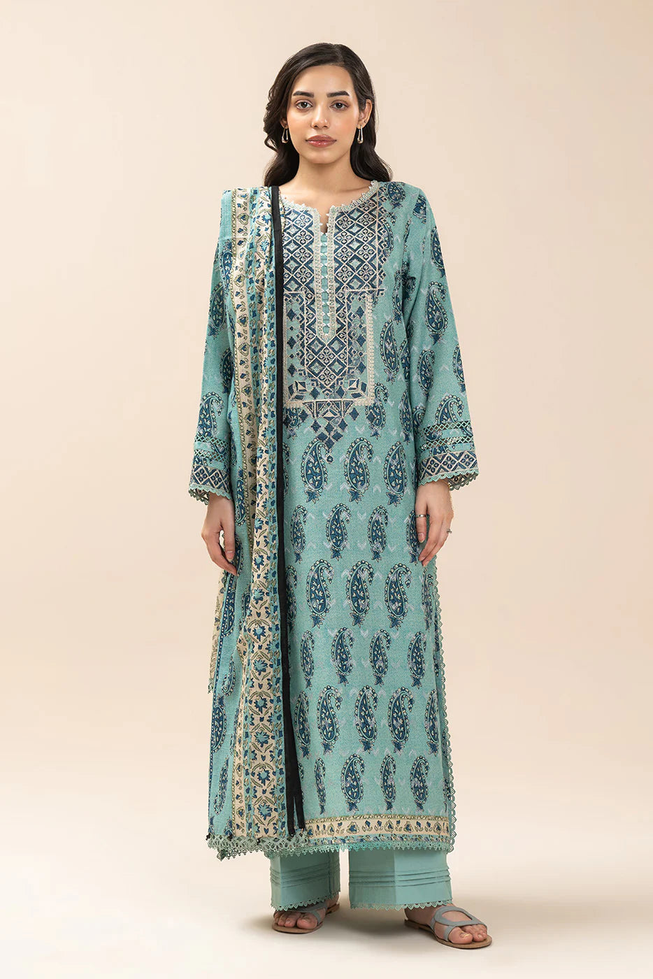 3 PIECE EMBROIDERED LAWN SUIT-MEADOW SAGE (UNSTITCHED)