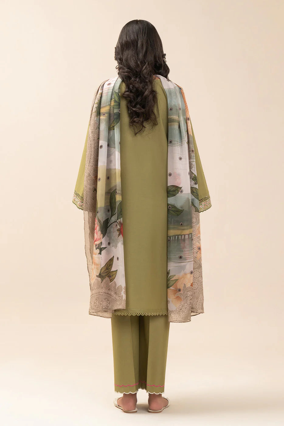 2 PIECE EMBROIDERED LAWN SUIT-OLIVE LUXE (UNSTITCHED)