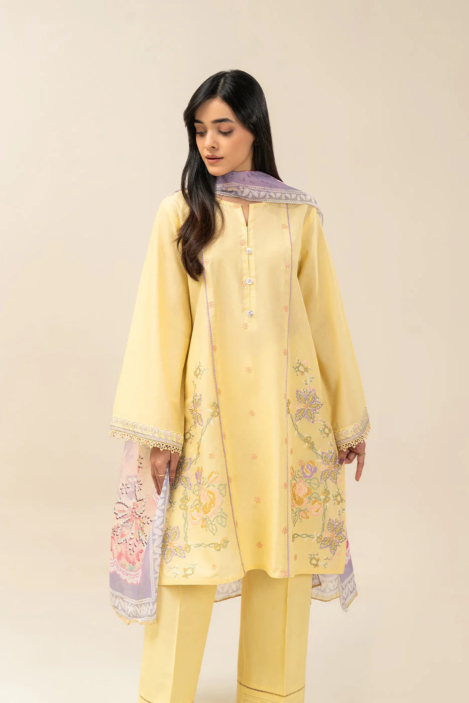 2 PIECE EMBROIDERED LAWN SUIT-LIME GROVE (UNSTITCHED)