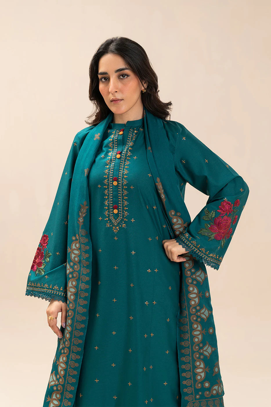 3 PIECE EMBROIDERED LAWN SUIT-BERYL BLUE (UNSTITCHED)
