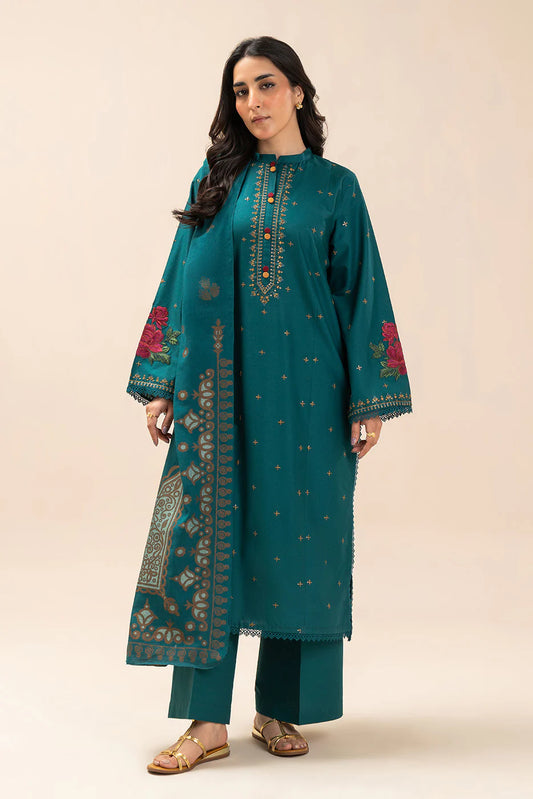 3 PIECE EMBROIDERED LAWN SUIT-BERYL BLUE (UNSTITCHED)