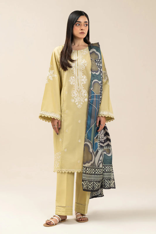 3 PIECE EMBROIDERED LAWN SUIT-SOFT VEIL (UNSTITCHED)