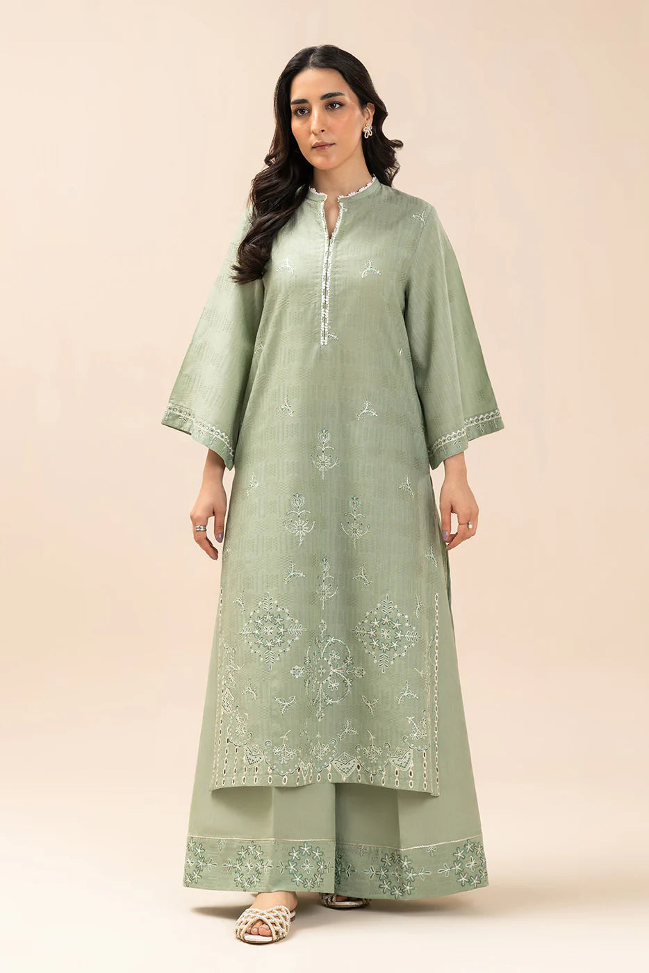 2 PIECE EMBROIDERED TEXTURED LAWN SUIT-WHIMSICAL SAGE (UNSTITCHED)