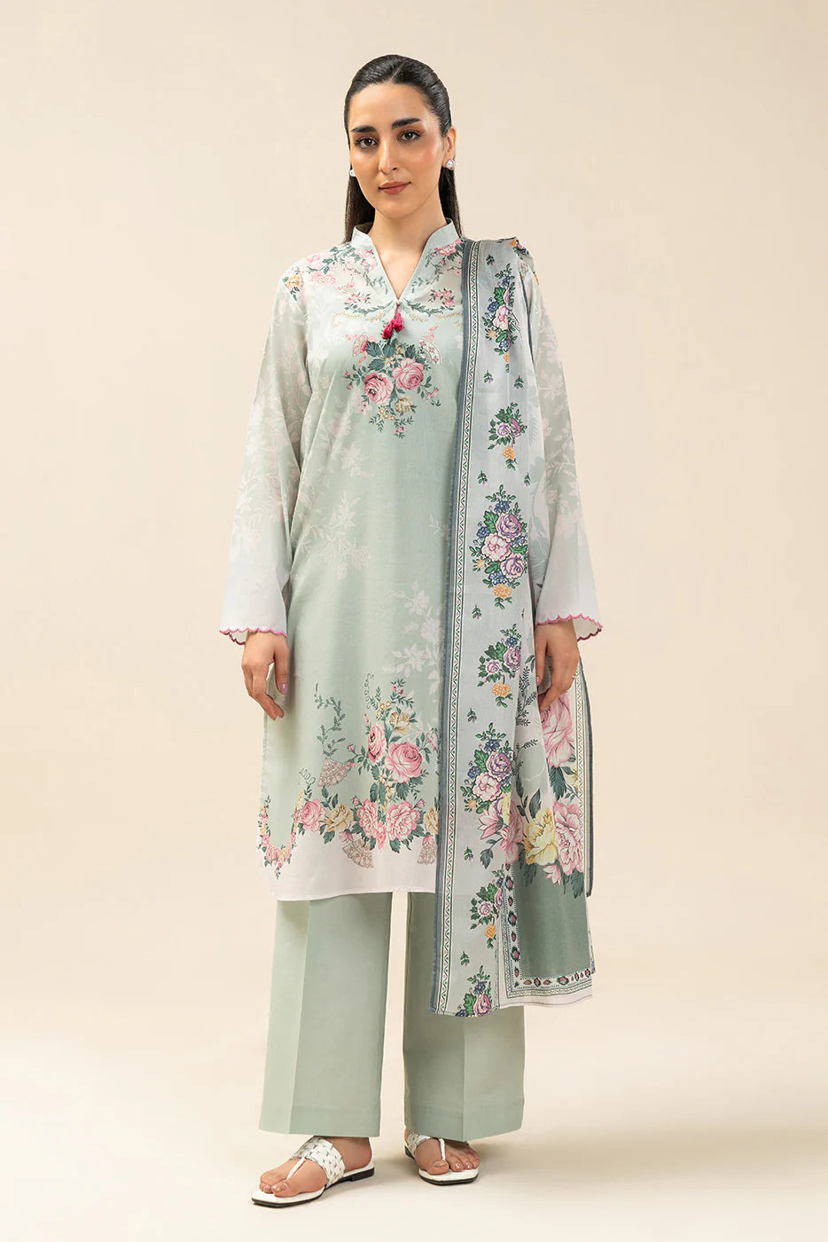 3 PIECE PRINTED LAWN SUIT-PASTEL BLOOM (UNSTITCHED)