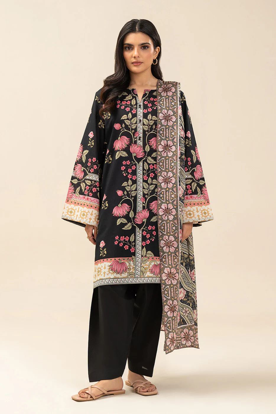 3 PIECE PRINTED LAWN SUIT-EVENING GARDEN (UNSTITCHED)