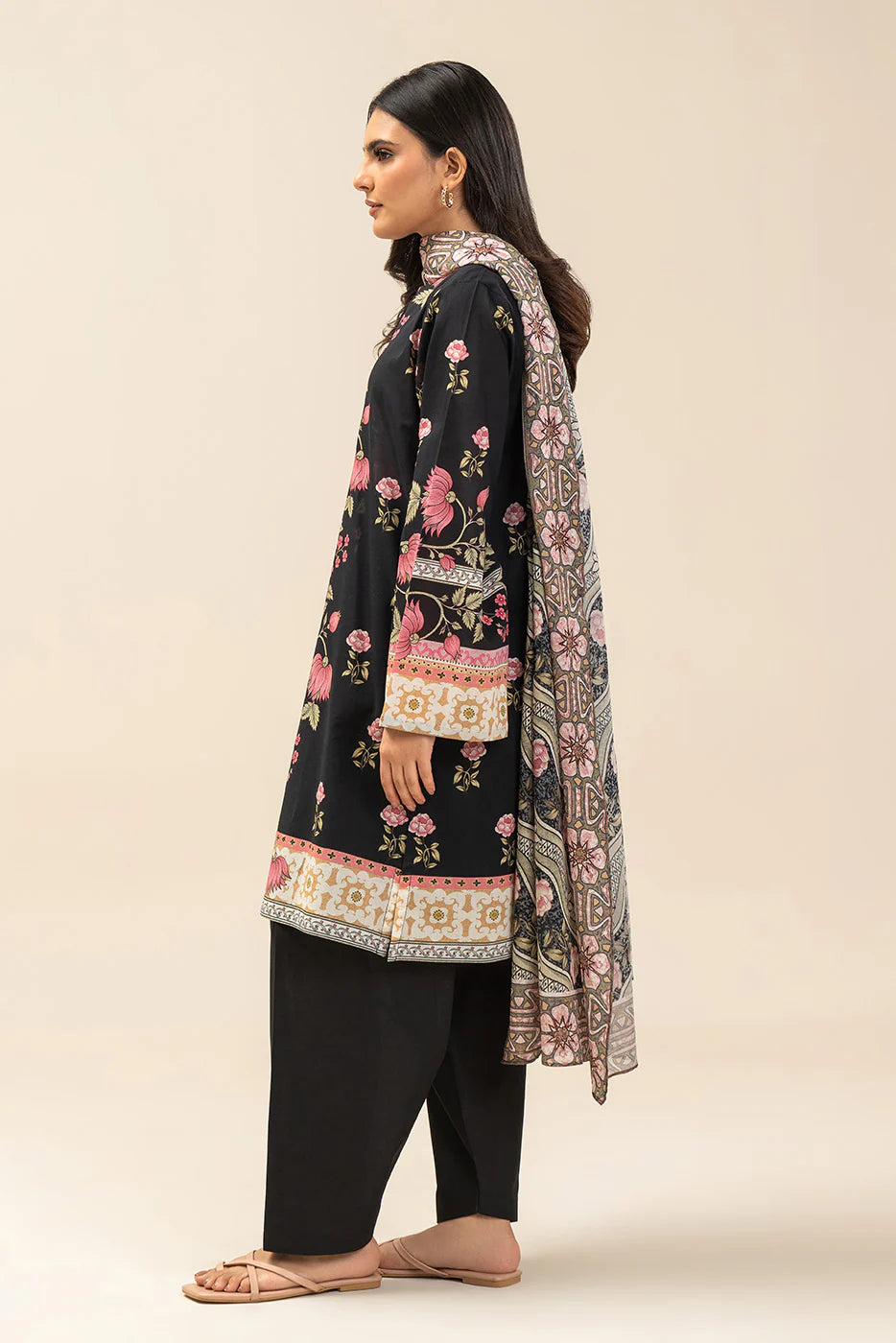 3 PIECE PRINTED LAWN SUIT-EVENING GARDEN (UNSTITCHED)