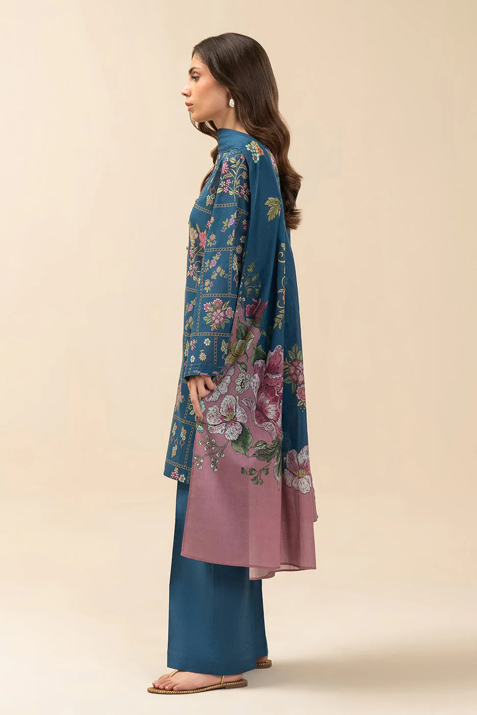 3 PIECE PRINTED LAWN SUIT-COSMOS BLUE (UNSTITCHED)