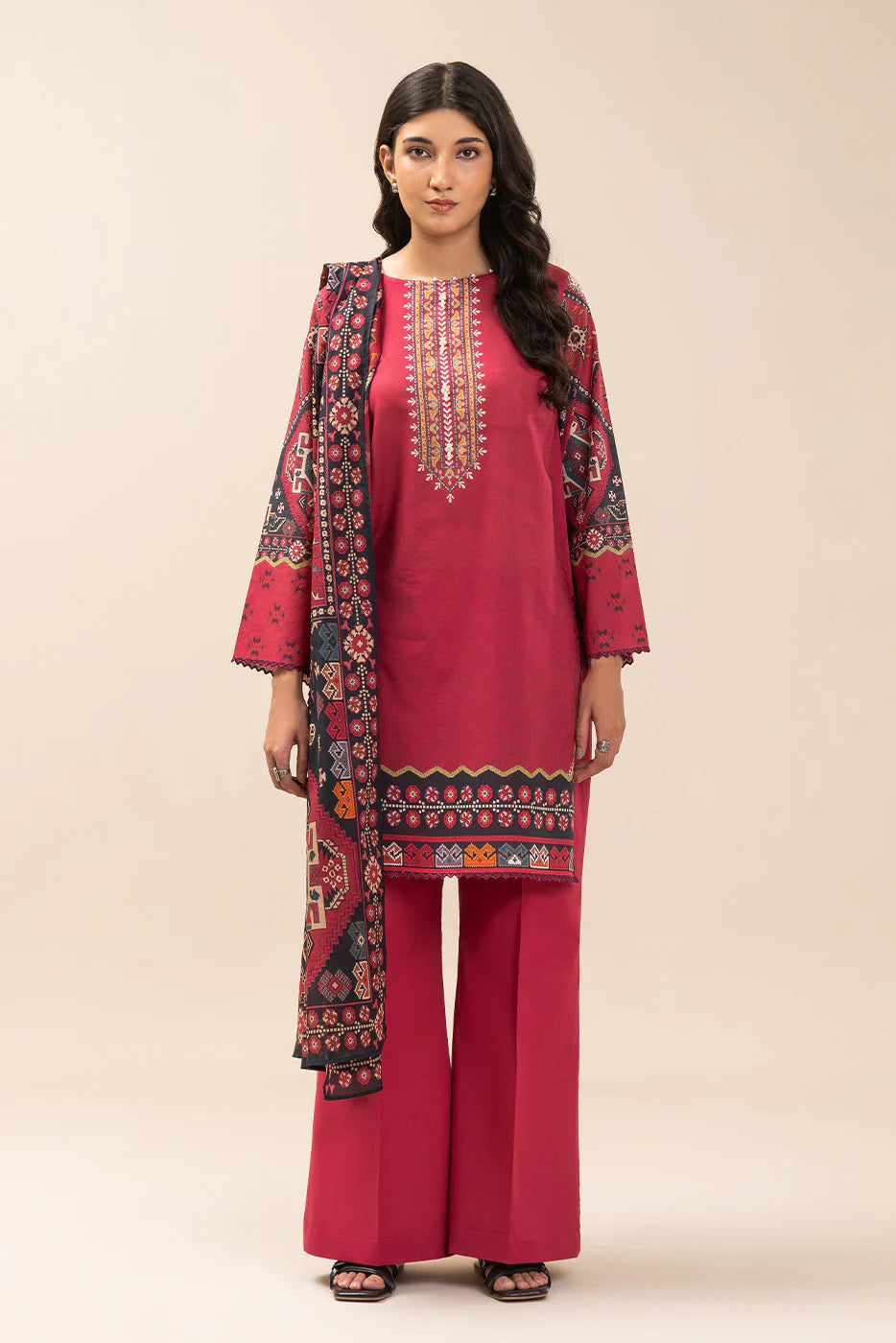 3 PIECE PRINT LAWN SUIT-SCARLET AURA (UNSTITCHED)
