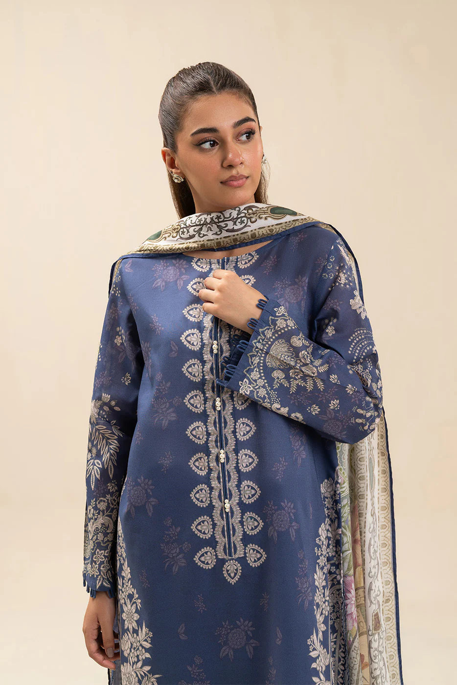 3 PIECE PRINTED LAWN SUIT-SYMPHONY BLUE (UNSTITCHED)
