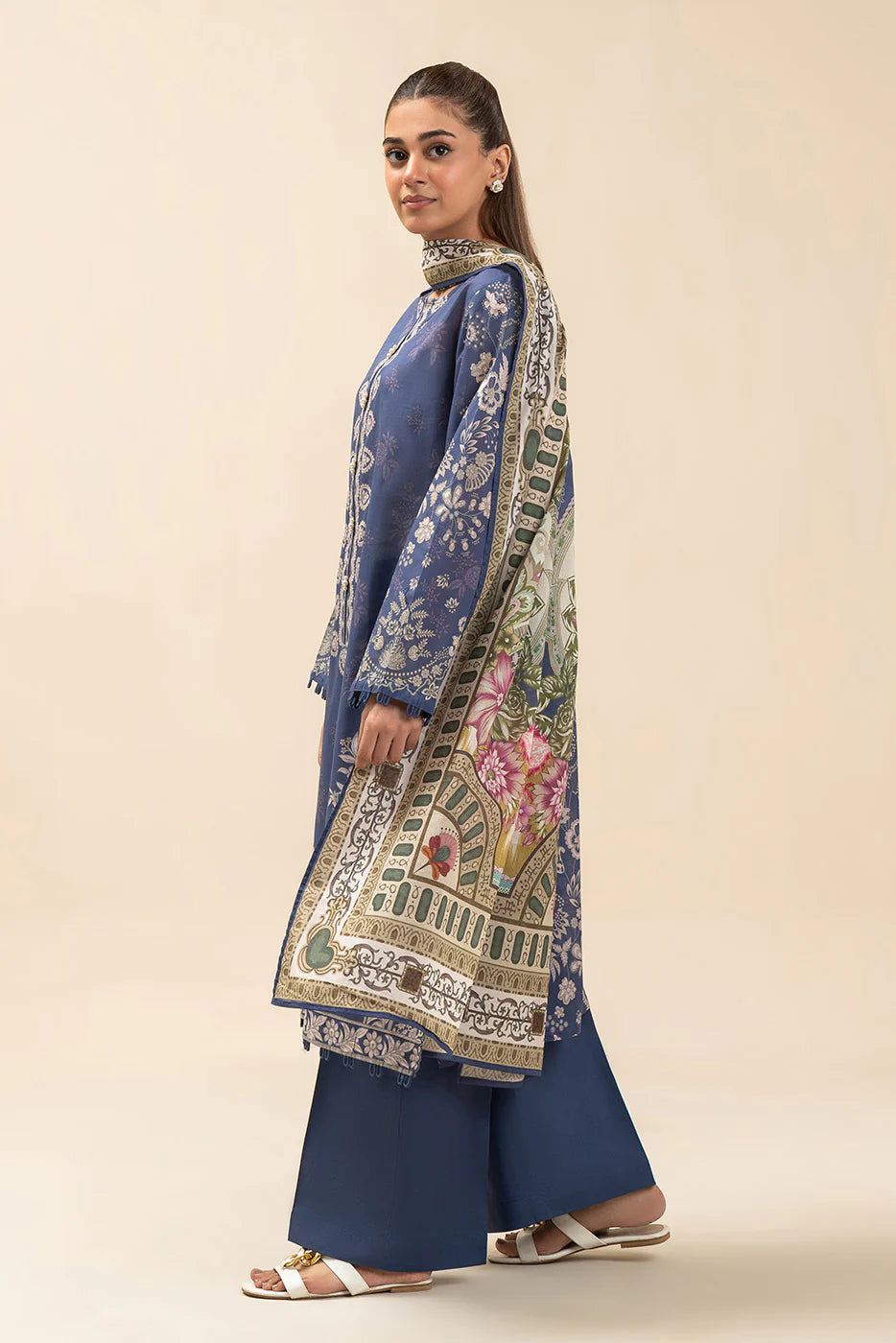 3 PIECE PRINTED LAWN SUIT-SYMPHONY BLUE (UNSTITCHED)