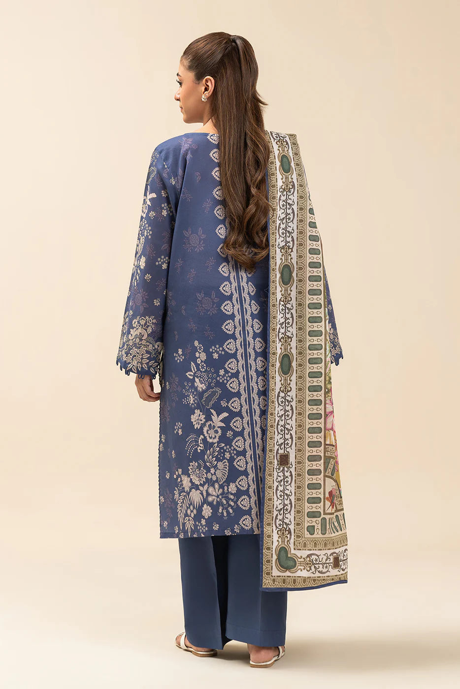 3 PIECE PRINTED LAWN SUIT-SYMPHONY BLUE (UNSTITCHED)