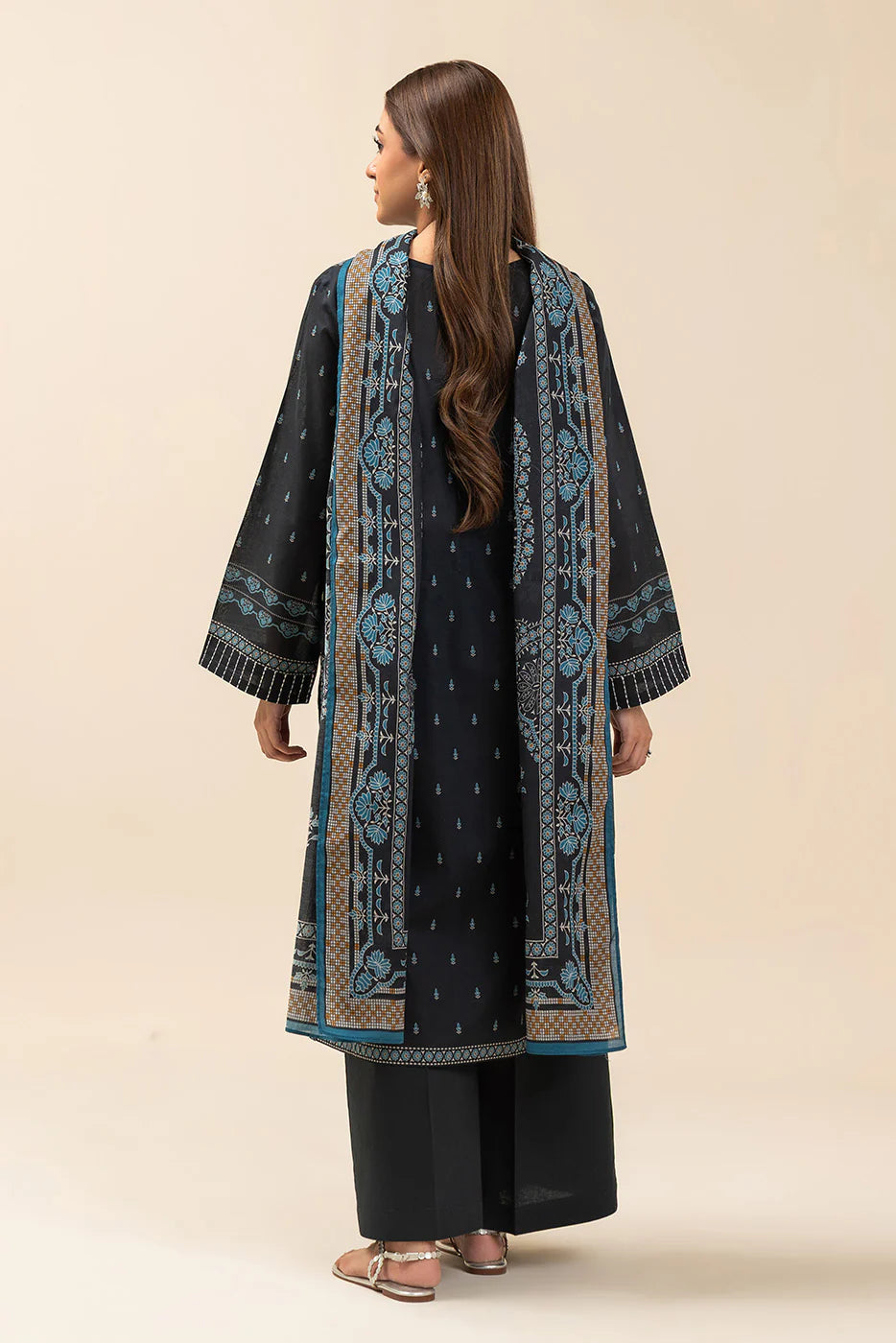 3 PIECE PRINTED LAWN SUIT-MYSTERY BLUE (UNSTITCHED)