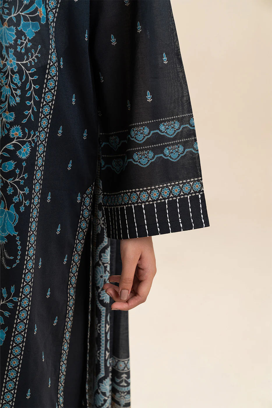 3 PIECE PRINTED LAWN SUIT-MYSTERY BLUE (UNSTITCHED)