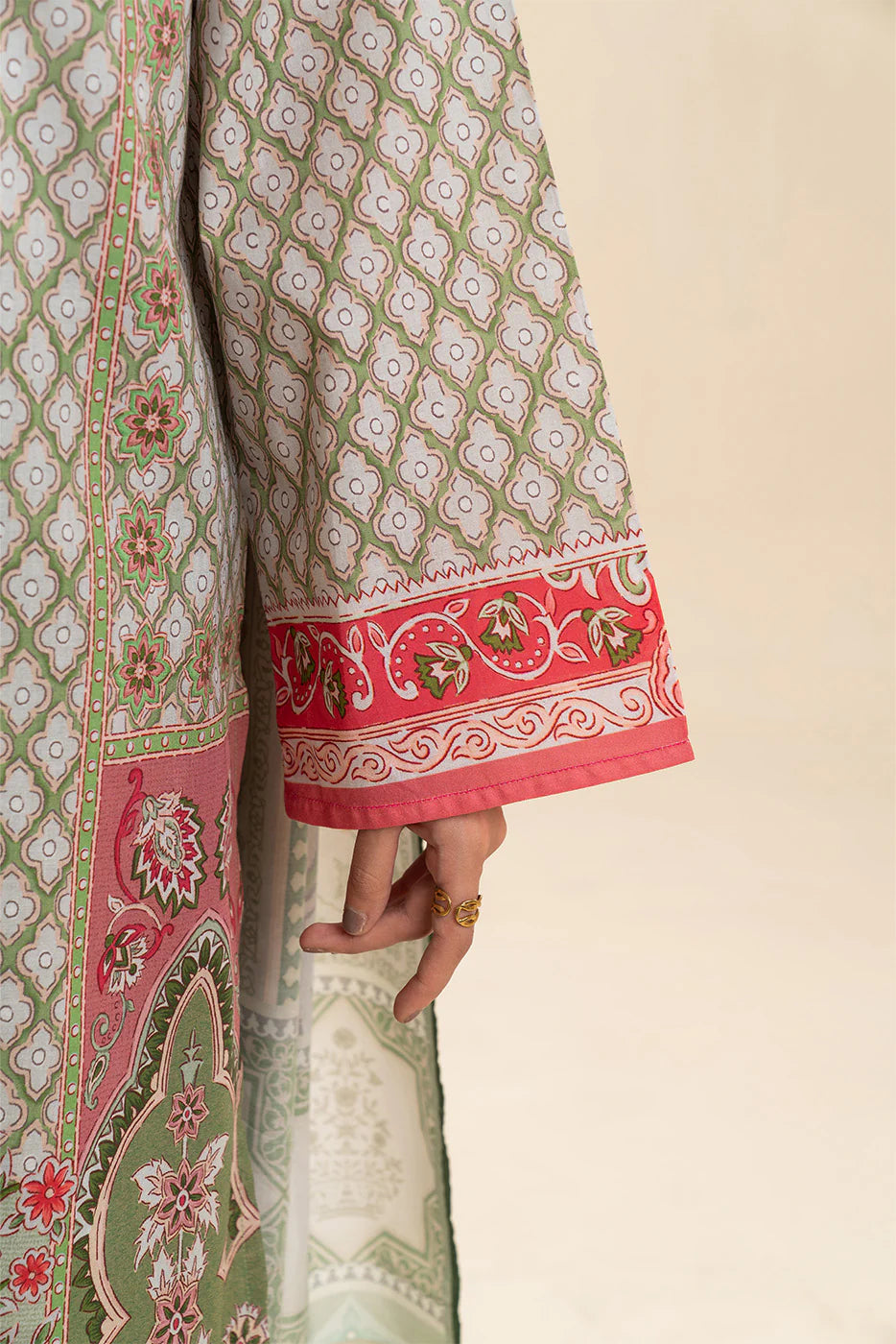 3 PIECE PRINTED LAWN SUIT-FOREST GREEN (UNSTITCHED)