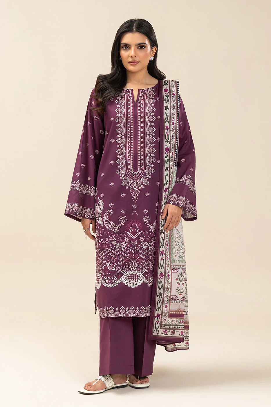 3 PIECE PRINTED LAWN SUIT-ROYAL AMBER (UNSTITCHED)
