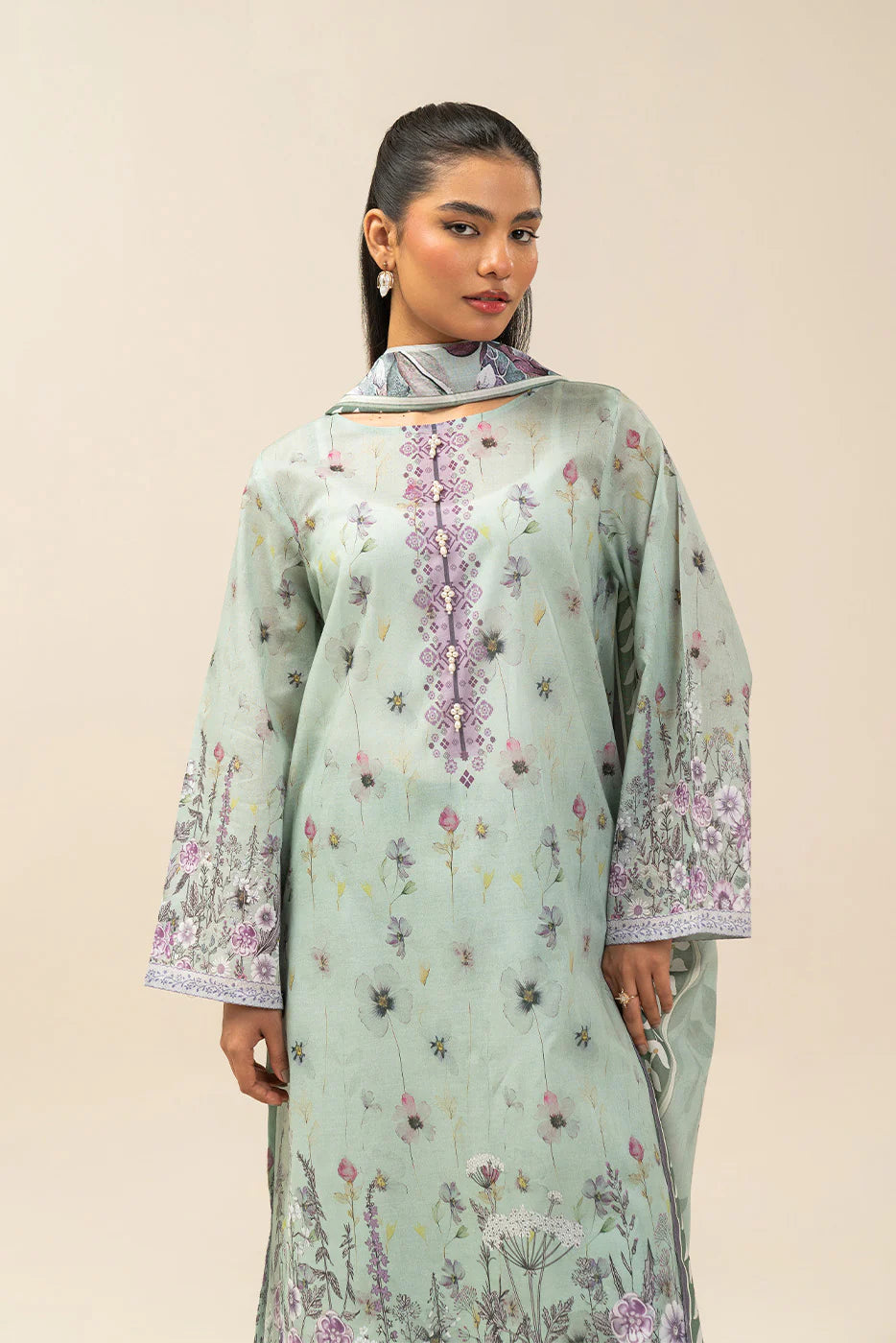 3 PIECE PRINTED LAWN SUIT-FLORET MINT (UNSTITCHED)