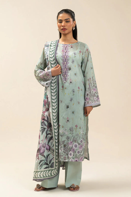 3 PIECE PRINTED LAWN SUIT-FLORET MINT (UNSTITCHED)