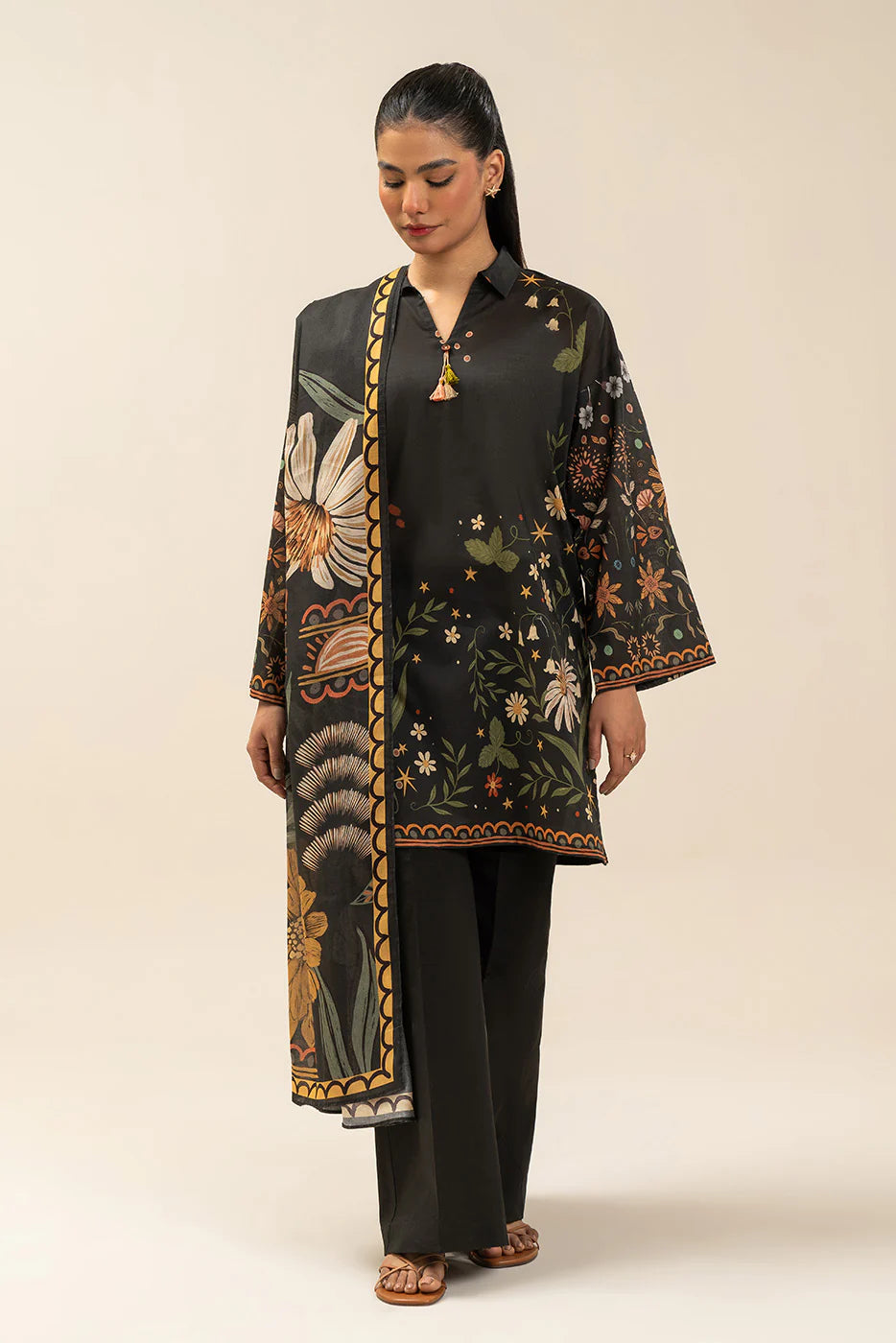 3 PIECE PRINTED LAWN SUIT-SABLE ZEST (UNSTITCHED)