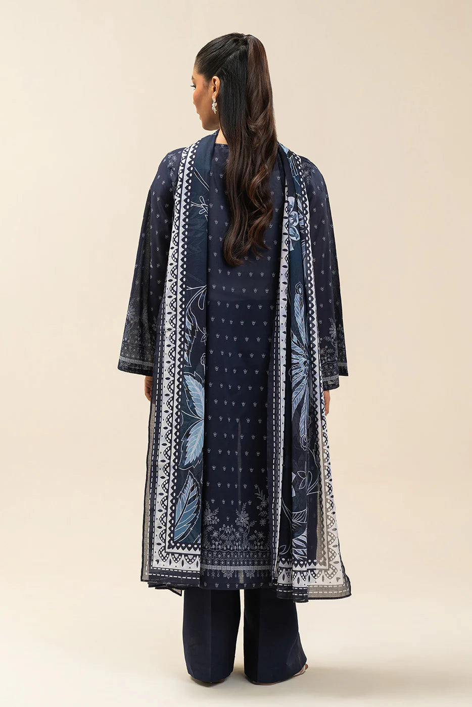 3 PIECE PRINTED LAWN SUIT-BLUE AMBER (UNSTITCHED)