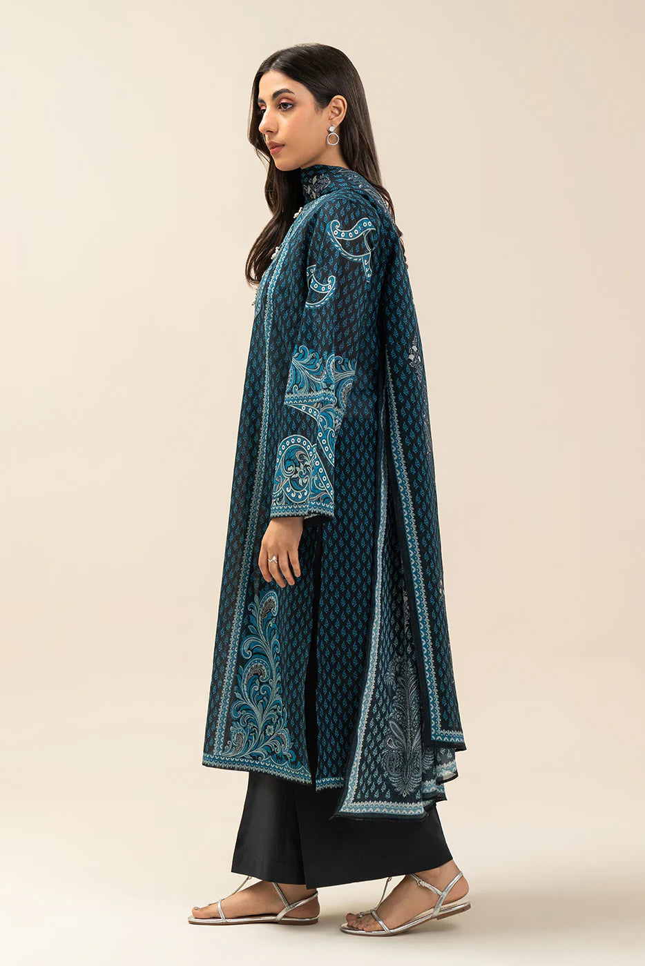 3 PIECE PRINTED LAWN SUIT-INDIGO HAZE (UNSTITCHED)