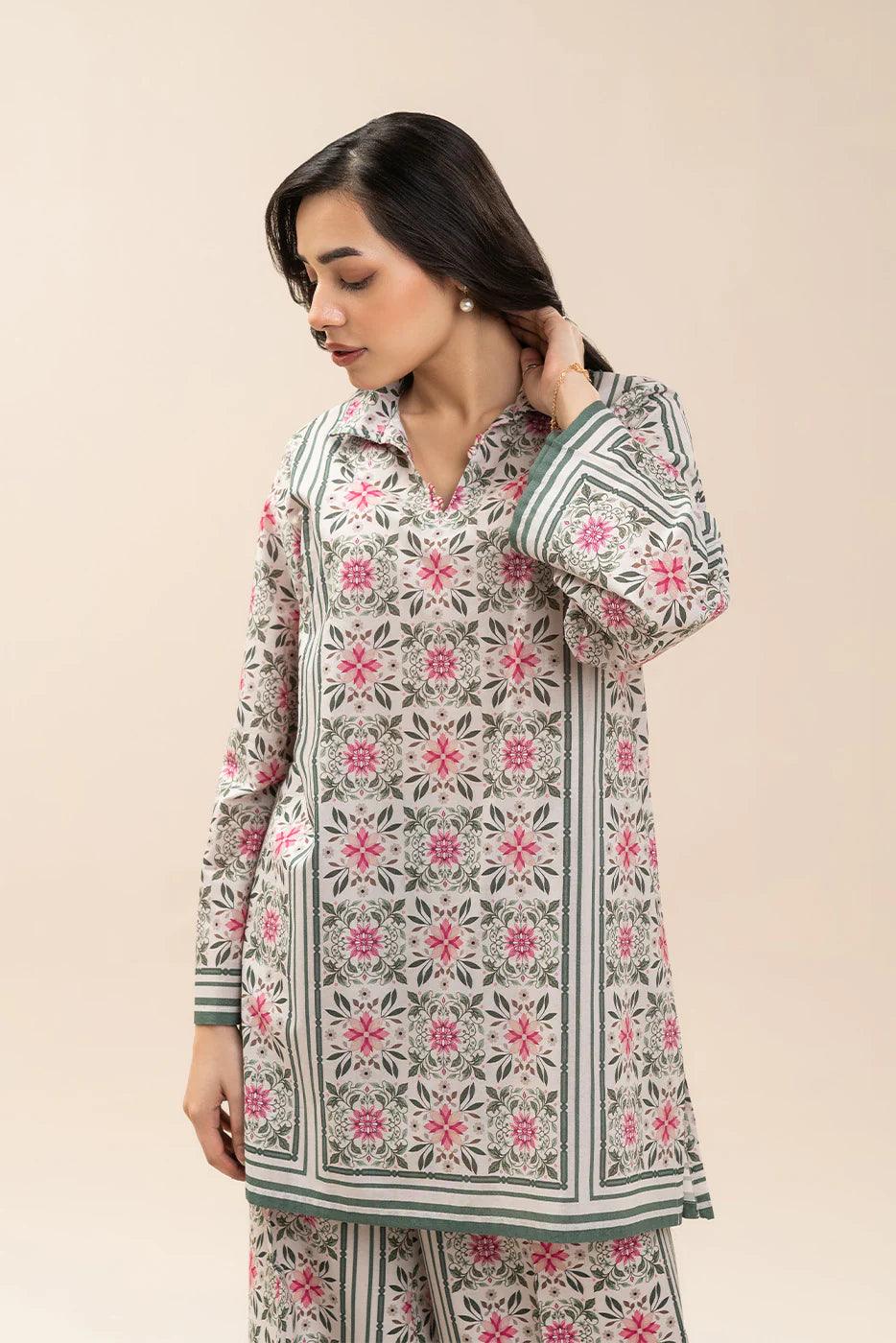 2 PIECE PRINTED LAWN SUIT-OLIVINE MOSAIC (UNSTITCHED)