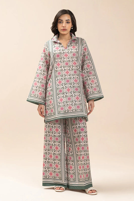 2 PIECE PRINTED LAWN SUIT-OLIVINE MOSAIC (UNSTITCHED)