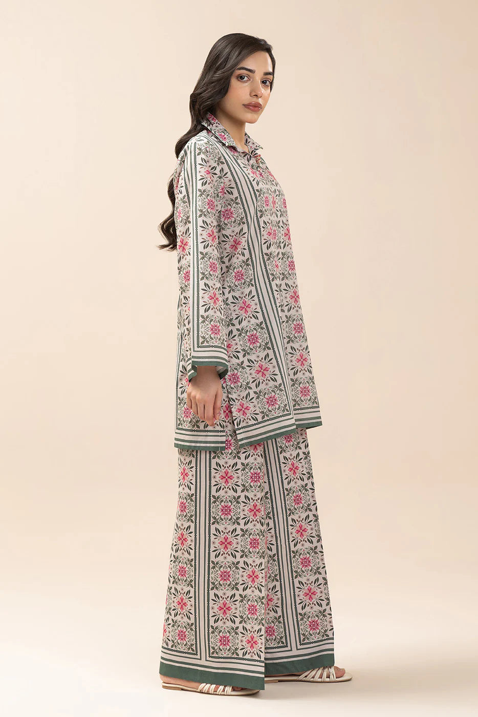 2 PIECE PRINTED LAWN SUIT-OLIVINE MOSAIC (UNSTITCHED)