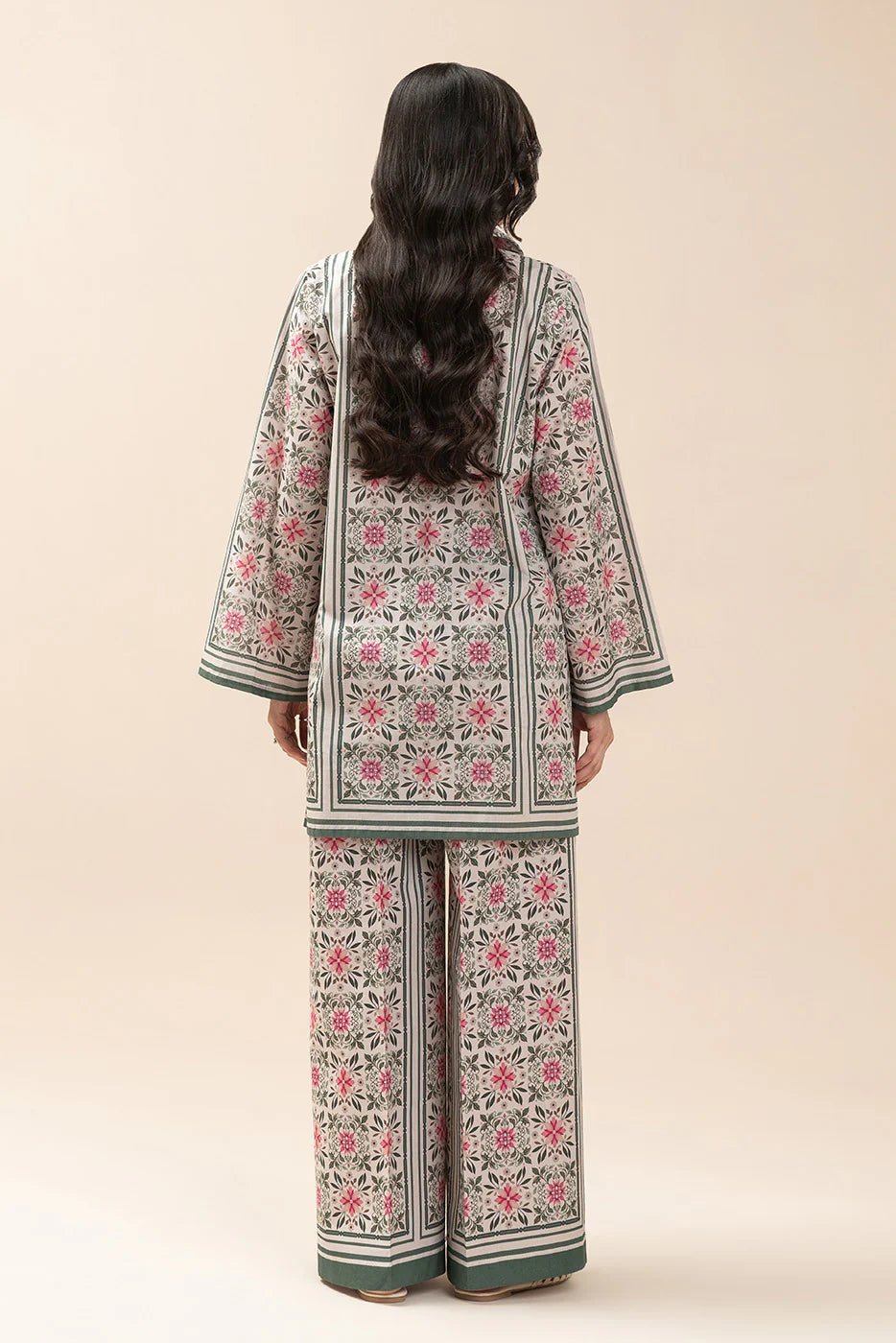 2 PIECE PRINTED LAWN SUIT-OLIVINE MOSAIC (UNSTITCHED)