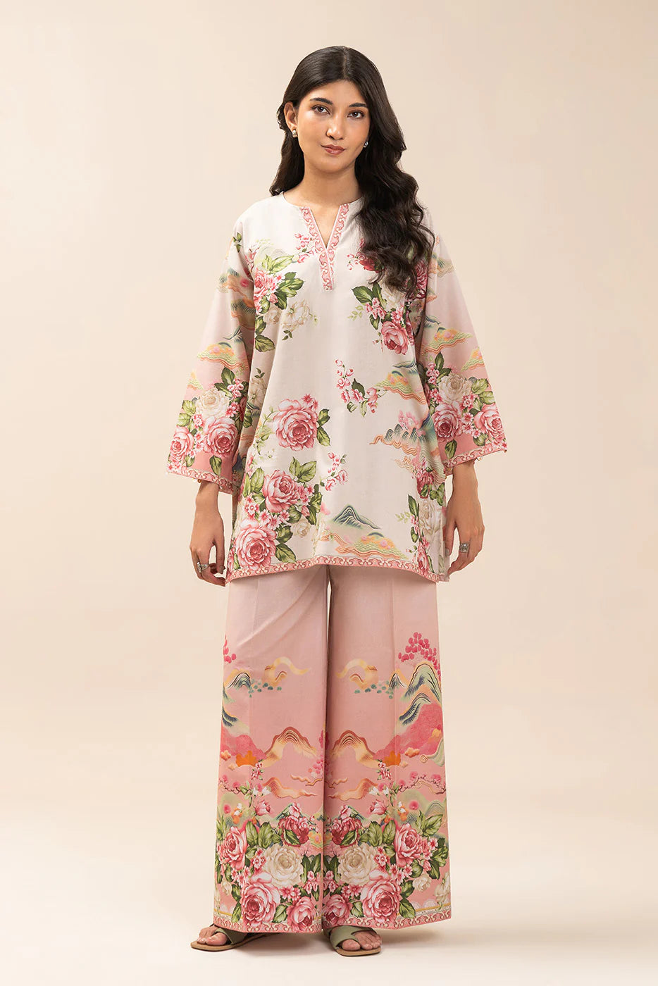 2 PIECE PRINT LAWN SUIT-ROSY SYMPHONY (UNSTITCHED)