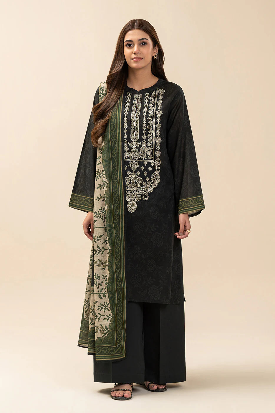 3 PIECE EMBROIDERED LAWN SUIT-BLACK FLINT (UNSTITCHED)
