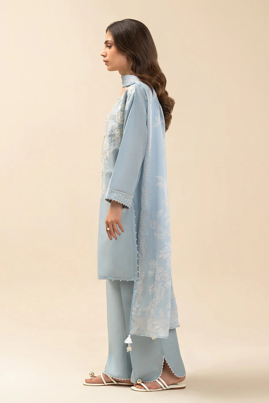 3 PIECE EMBROIDERED LAWN SUIT-SERENITY BLUE (UNSTITCHED)