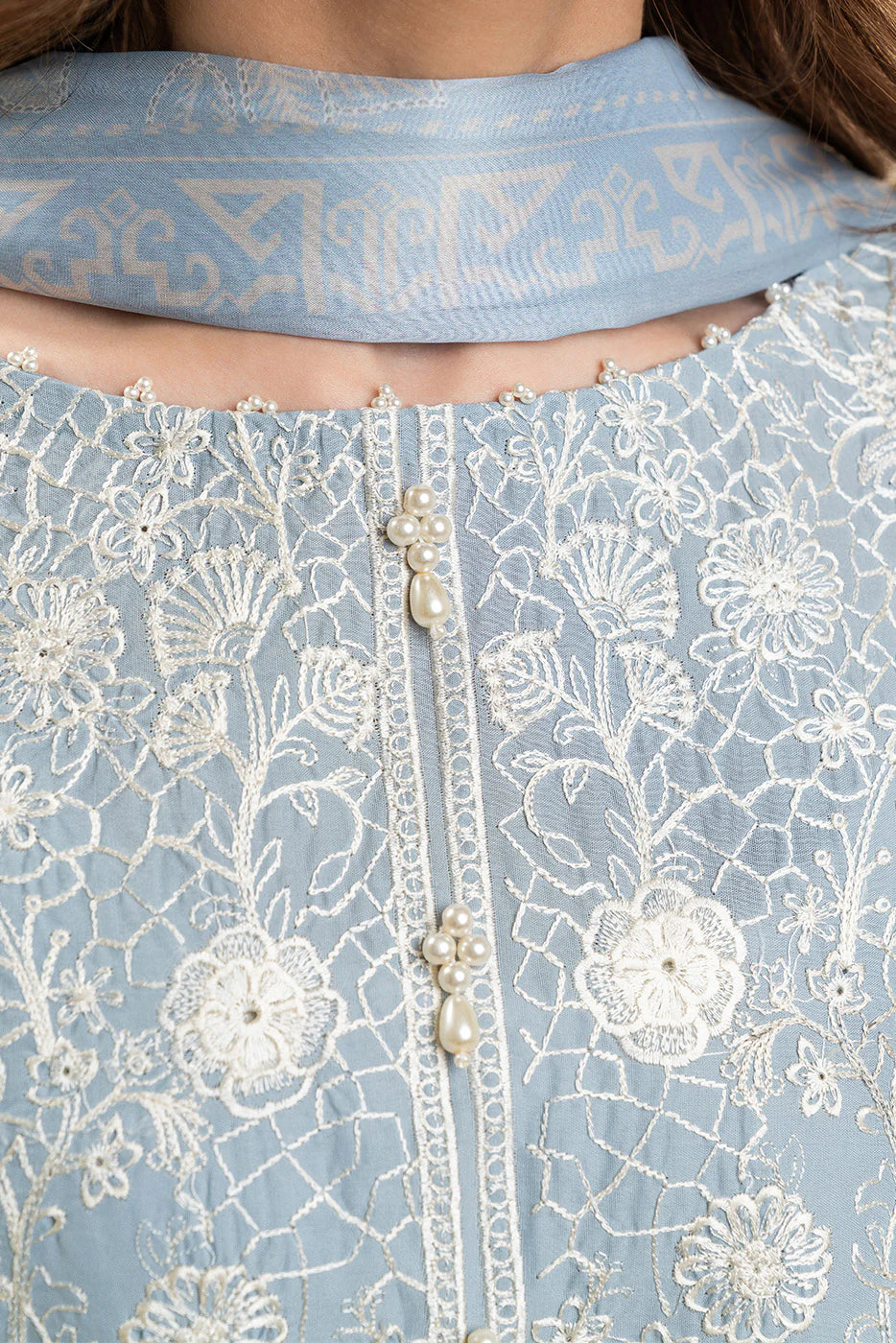 3 PIECE EMBROIDERED LAWN SUIT-SERENITY BLUE (UNSTITCHED)