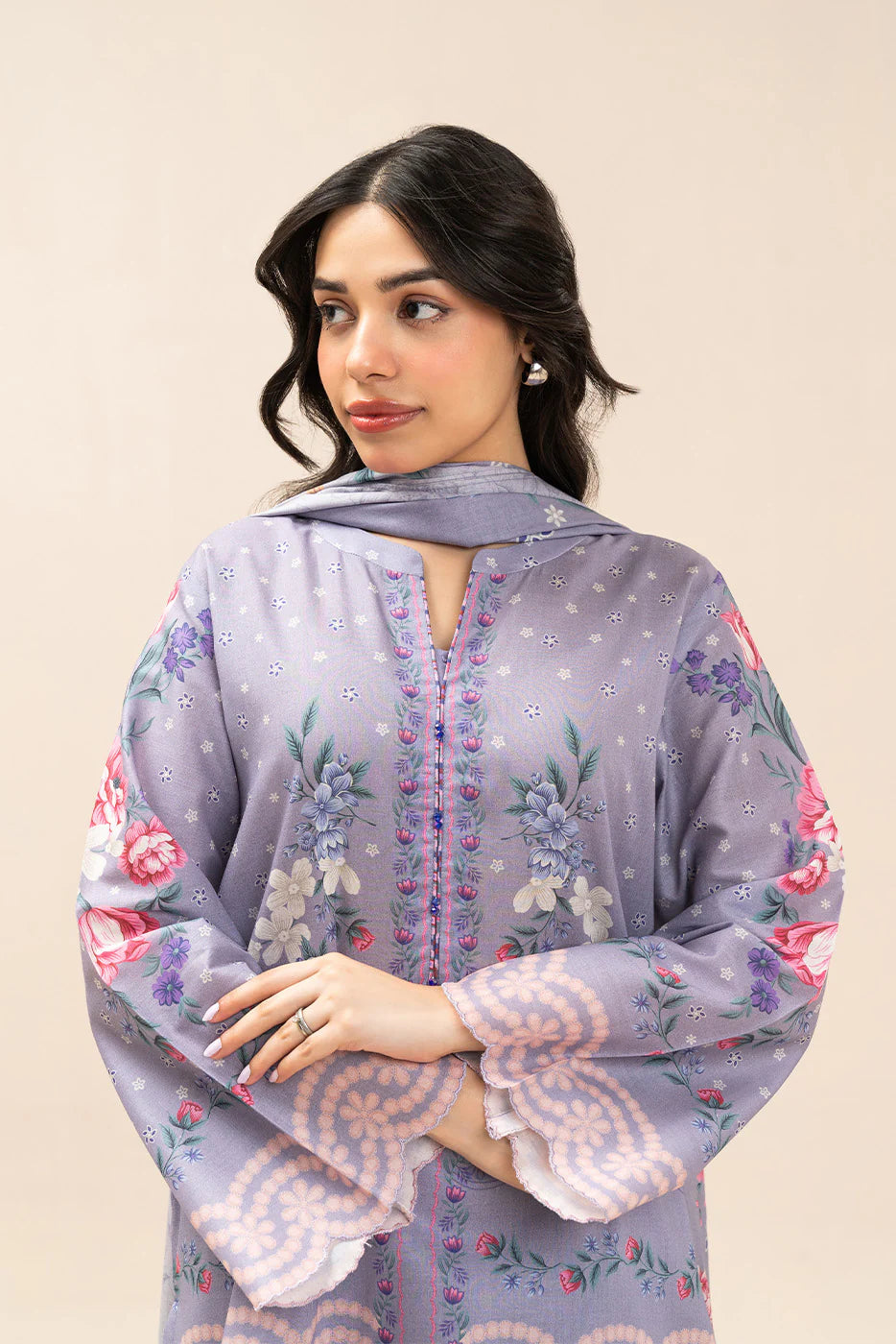 3 PIECE PRINTED LAWN SUIT-HYDRANGEA HAZE (UNSTITCHED)