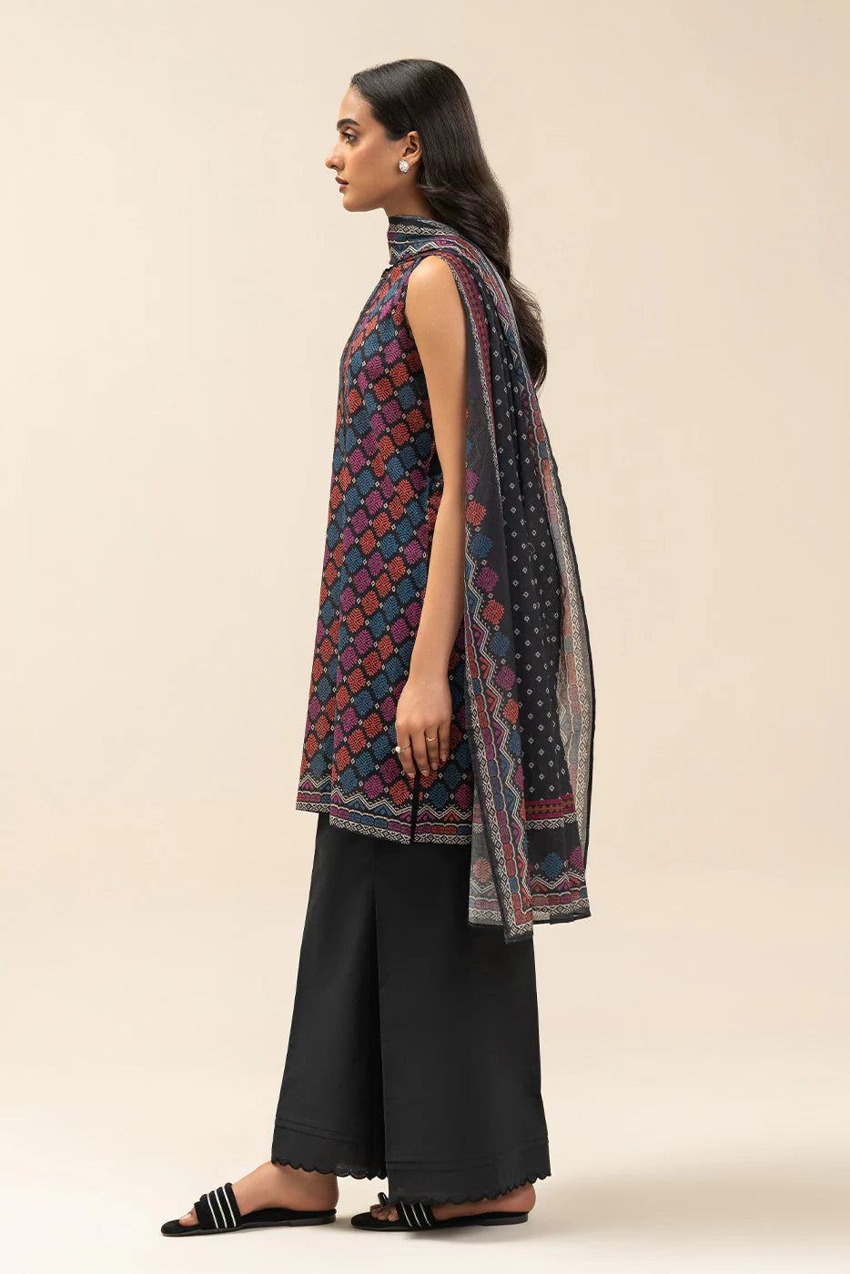 3 PIECE PRINTED LAWN SUIT-BOTANICAL SPRAY (UNSTITCHED)