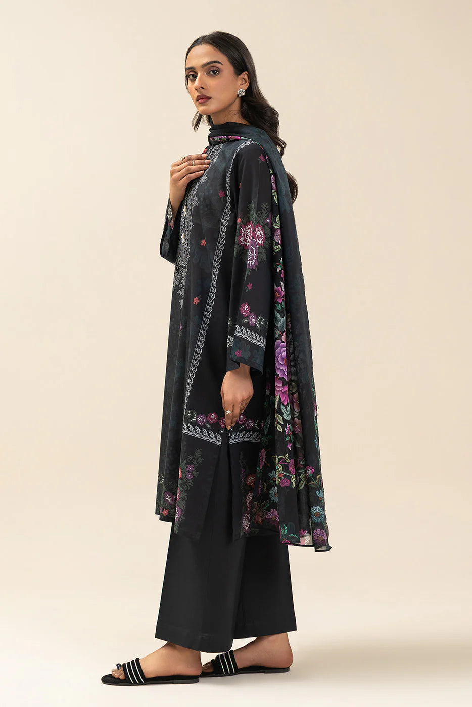 3 PIECE PRINTED LAWN SUIT-MIDNIGHT BLOOM (UNSTITCHED)